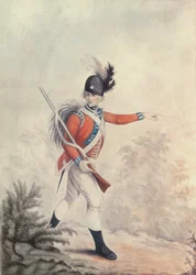 Fantassin léger, peinture pour la gravure de Soiron publiée par Thomas Macklin, 20 juillet 1791